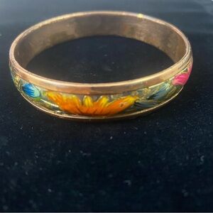 Vintage Copper Enamel Floral Bangle Bracelet Mexico?